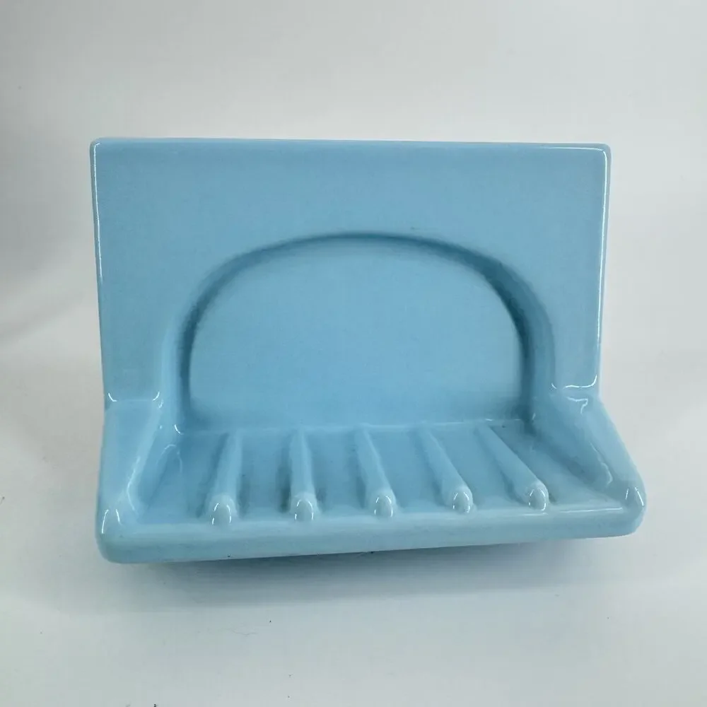 MCM Tile Soap Holder Shower Wall Mount Sky Blue Ceramic 70’s mid Century Vtg
